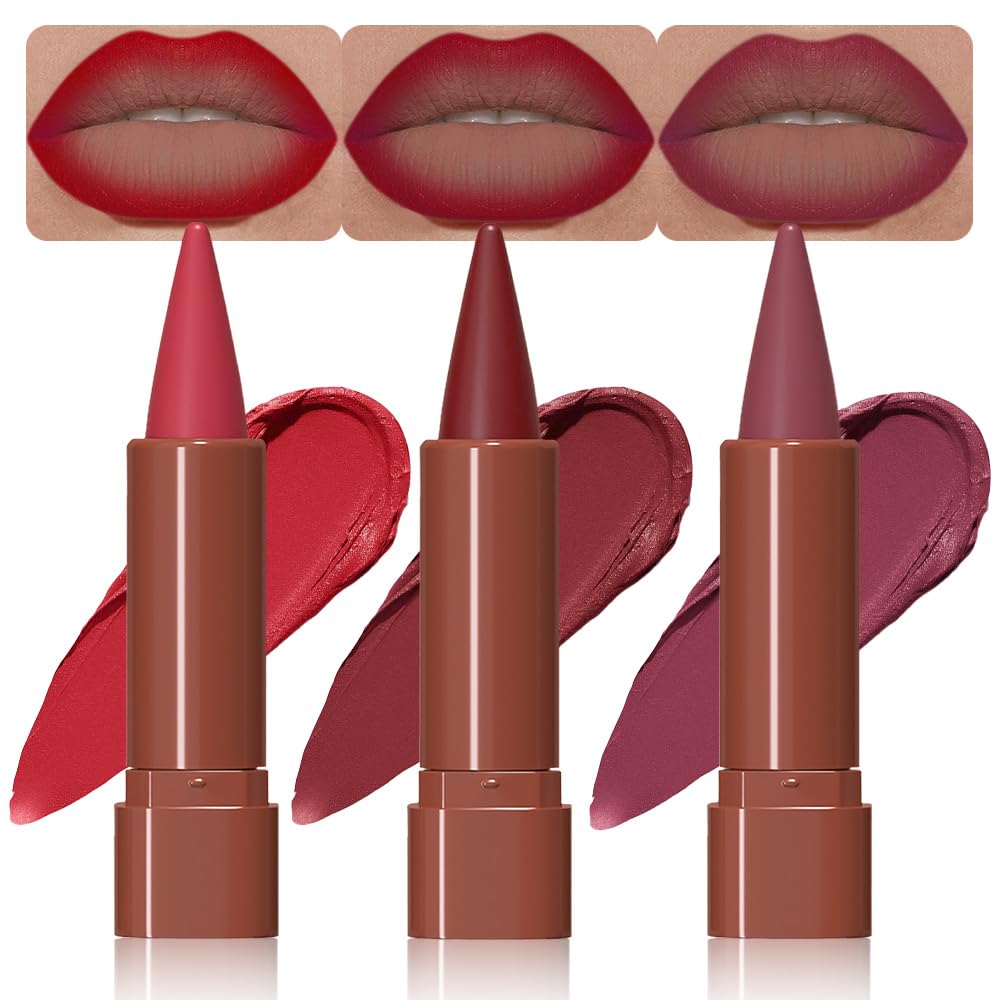 BINGBRUSH Lip Liner Set,Matte Lipstick Pencil,Cone Tip for Line&Fill, 3pcs