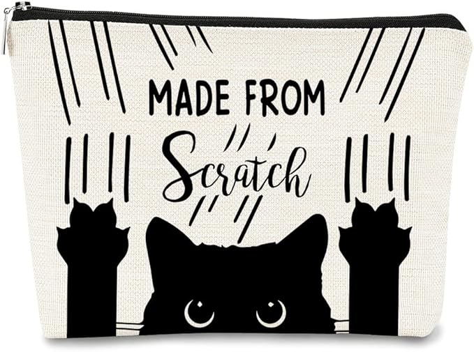 BARPERY Cat Made From Scratch Funny Kitty Kitten Paw Makeup bag,Cosmetic Bag Zipper Travel Toiletry Bag Best Gift Idea for Cat Lovers Teen Girls,Cat Owners Gifts,Birthday Christmas's Gift