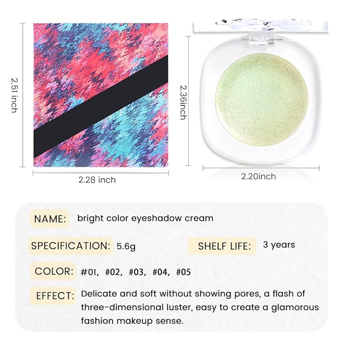 FeiCuiYun Light Green Cream Glitter Shimmer Metallic Eyeshadow Palette Makeup, Natural Single Mini Instant Holographic Eyeshadow For Women Halloween Birthday Party Wear, Sombras Crema Para Ojos