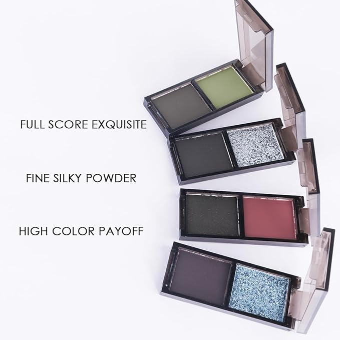 CAKAILA Green Black Two Color Matte Shimmer Glitter Eyeshadow,Bright Eye Shadow Powder,Professional Long-Lasting Waterproof Makeup Palette,Easy-To-Apply and Compact for Travel