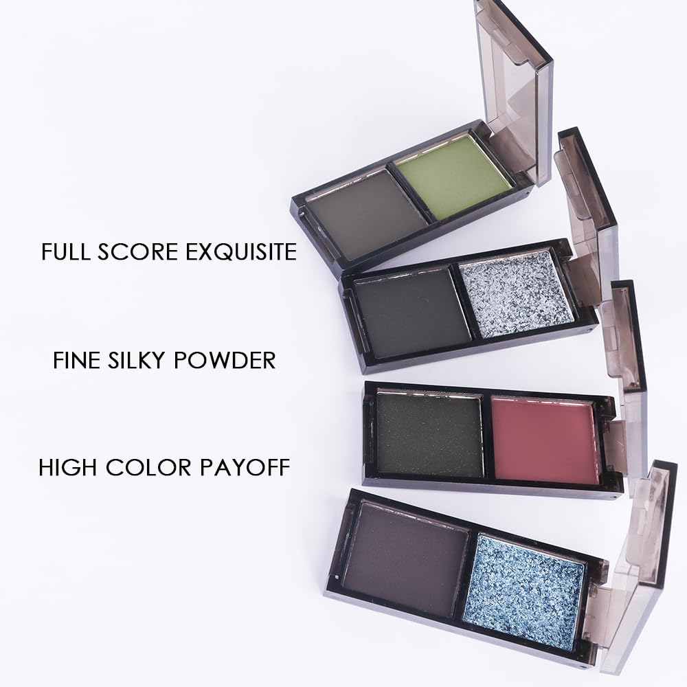 CAKAILA Blue Black Two Color Matte Shimmer Glitter Eyeshadow,Bright Eye Shadow Powder,Professional Long-Lasting Waterproof Makeup Palette,Blendable,Easy-To-Apply and Compact for Travel