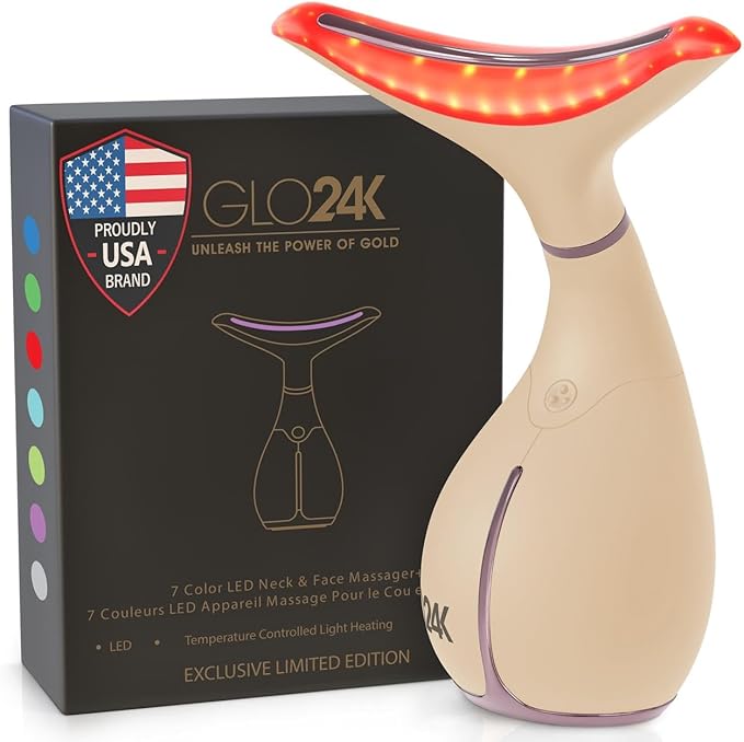 GLO24K LED Facial Massager for Face & Neck – Beauty Wand with LED Light, Vibration & Gentle Warmth – Cosmetic Skincare Tool for Daily Self-Care