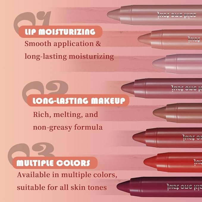 mekuel 2Pcs Coral & Rich Red Hydrating Cream Lipsticks Lip Crayon for Women, Moisturing Lipstick Longwear Lip Liner Crayon Set for Ombre Shades, Matte Creamy Lips Stick Natural Tinted Lips Balm Set, E