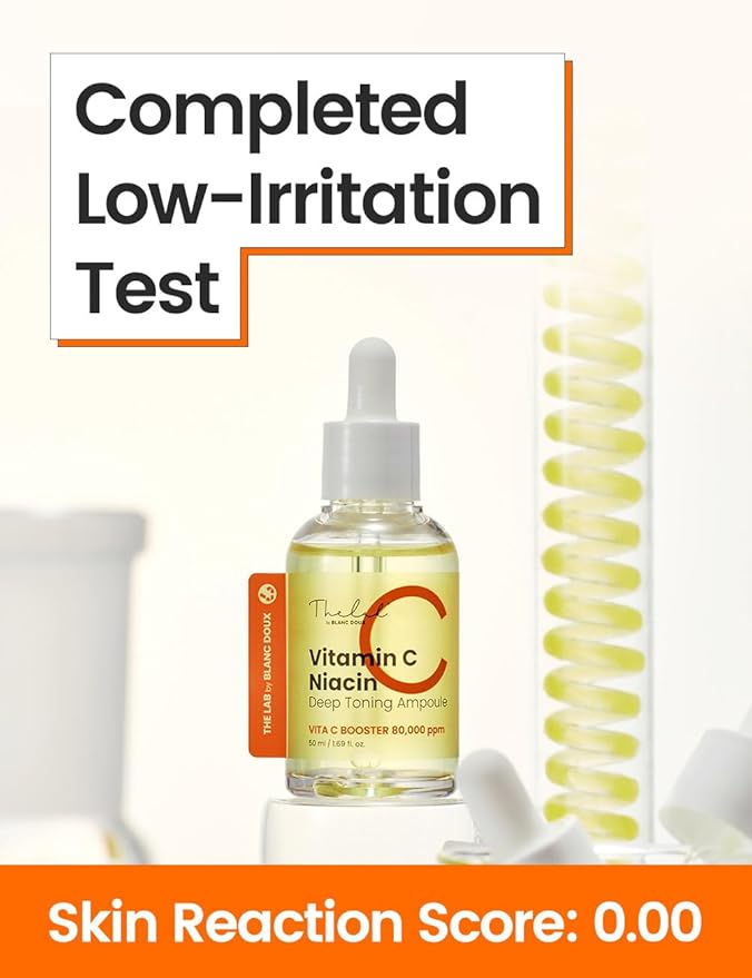 THE LAB by BLANC DOUX Vitamin C Niacin Deep Toning Ampoule, Vita-C Booster Complex Face Serum with Niacinamide, Tranexamic Acid & Glutathione, Lightweight Korean Glow Serum, 1.69 fl oz