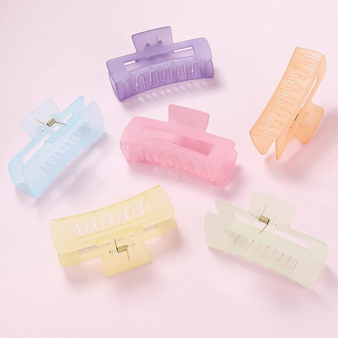 Sisiaipu 4 Inch Big Hair Claw Clips 6 Pcs Large Claw for Thick Hair Square Hair Clips for Women Rectangle Hair Clips Nonslip Acrylic Banana Jaw Clips Hair Accessories for Girls (Ice Cream)