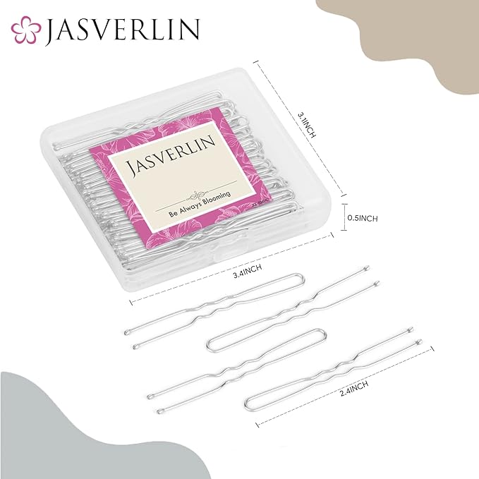 JASVERLIN U Shaped Hair Pins Silver, 2.4 In Bun Bobby Hairpin 100 Pcs