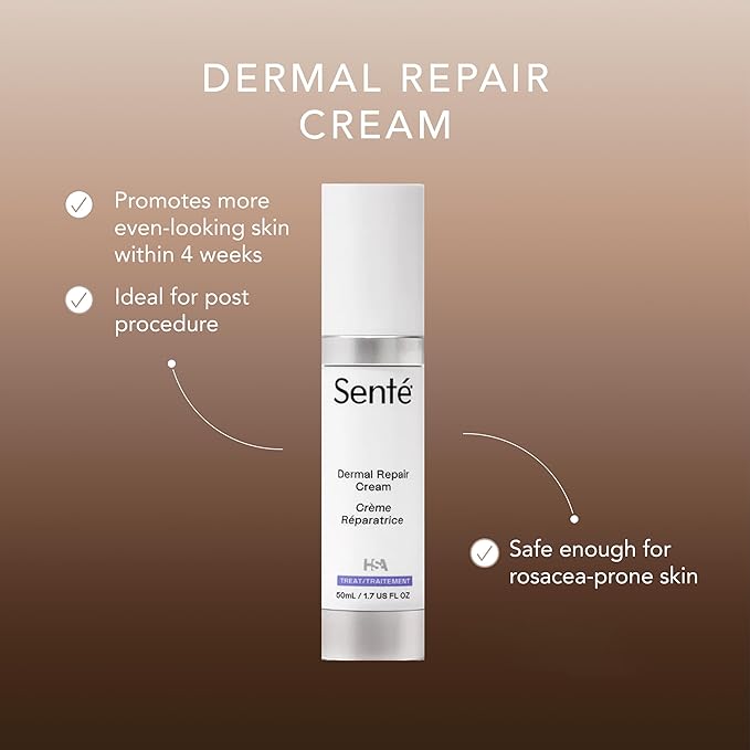 Senté Dermal Repair Facial Cream | Nourishing for Rosacea, Sensitive Skin, & Post-Procedure | Hydrate & Soothe| with Patented HSA, Vitamin E & Green Tea Extract | 1.7 Fl Oz