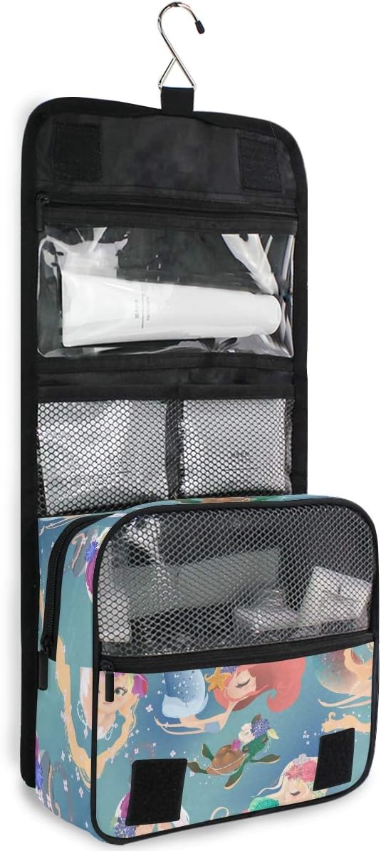 senya Hanging Travel Toiletry Bag Kit Makeup Case Cosmetics Organizer for Men Women (Mermaid Girls Princess)