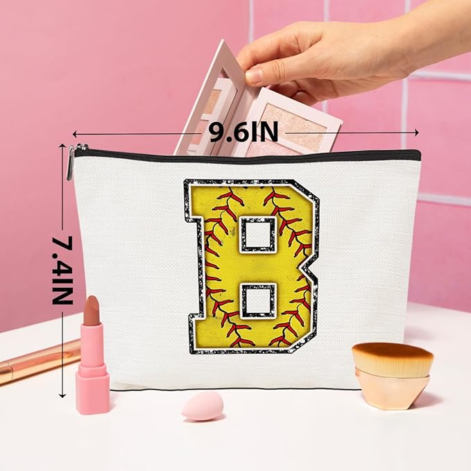 CQM Softball Gifts Initial Makeup Bag Monogrammed Cosmetic Bag Letter B