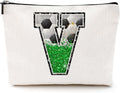 CQM Soccer Gifts Initial Makeup Bag Soccer Girl Gifts Cosmetic Bag Letter V