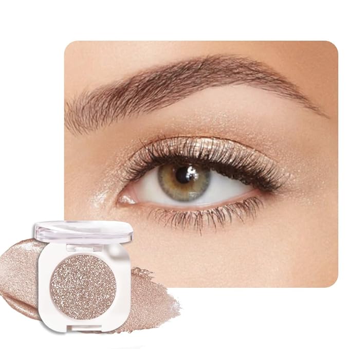 QIDSTERS Nude Glitter Single Eyeshadow, Lightweight Blendable Mini Eye Shadow for Older Women, Monochrome Eyeshadow Palette Makeup Pigmented Waterproof, Vegan & Cruelty-Free, 10