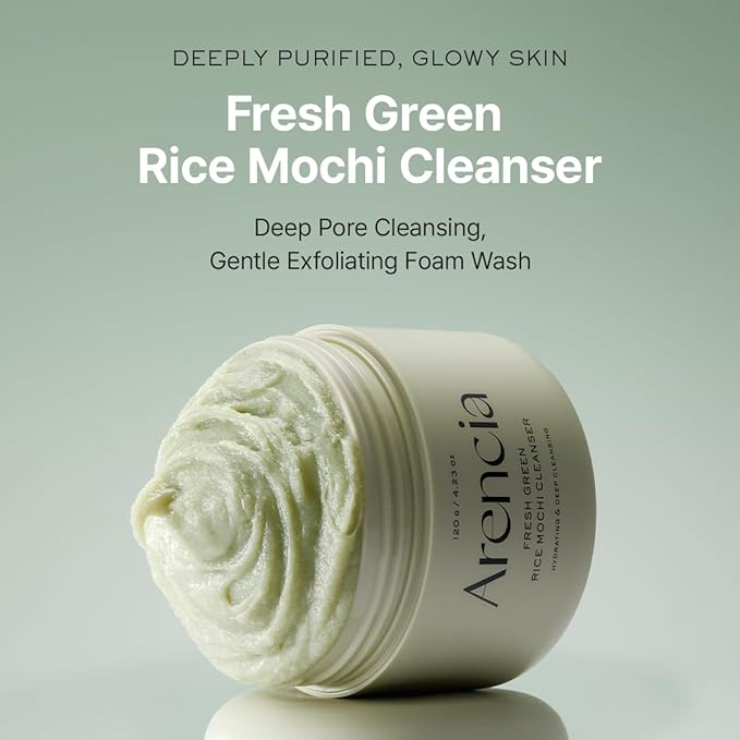 Arencia Korean Rice Mochi Face Cleanser - Face Wash, Gentle Scrub All in One for Deep Cleansing, Moisturizing, Pore Minimizing with Rice Water & Green Tea (4.23oz)