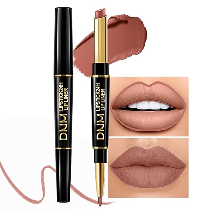 2-in-1 Dark Nude Brown Matte Lip Liner & Lipstick Kit, Long Lasting Waterproof 24 Hour Lipliners Pencil and Lipstick Combo for Women Daily Lasting Lipsliner Lipstain Makeup(#12)