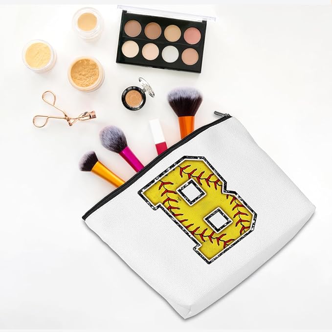 CQM Softball Gifts Initial Makeup Bag Monogrammed Cosmetic Bag Letter B