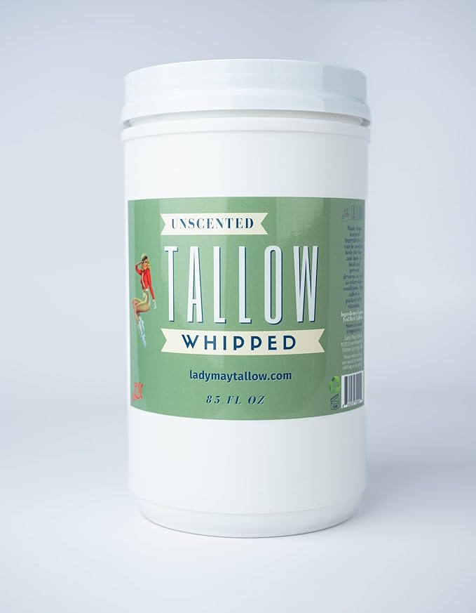 Lady May Tallow Whipped Tallow 8.5oz - All Natural Face Cream and Whole Body Moisturizer for Dry Skin - No Preservatives, Parabens or Seed Oils - 100% Pure, Unscented - USA Made