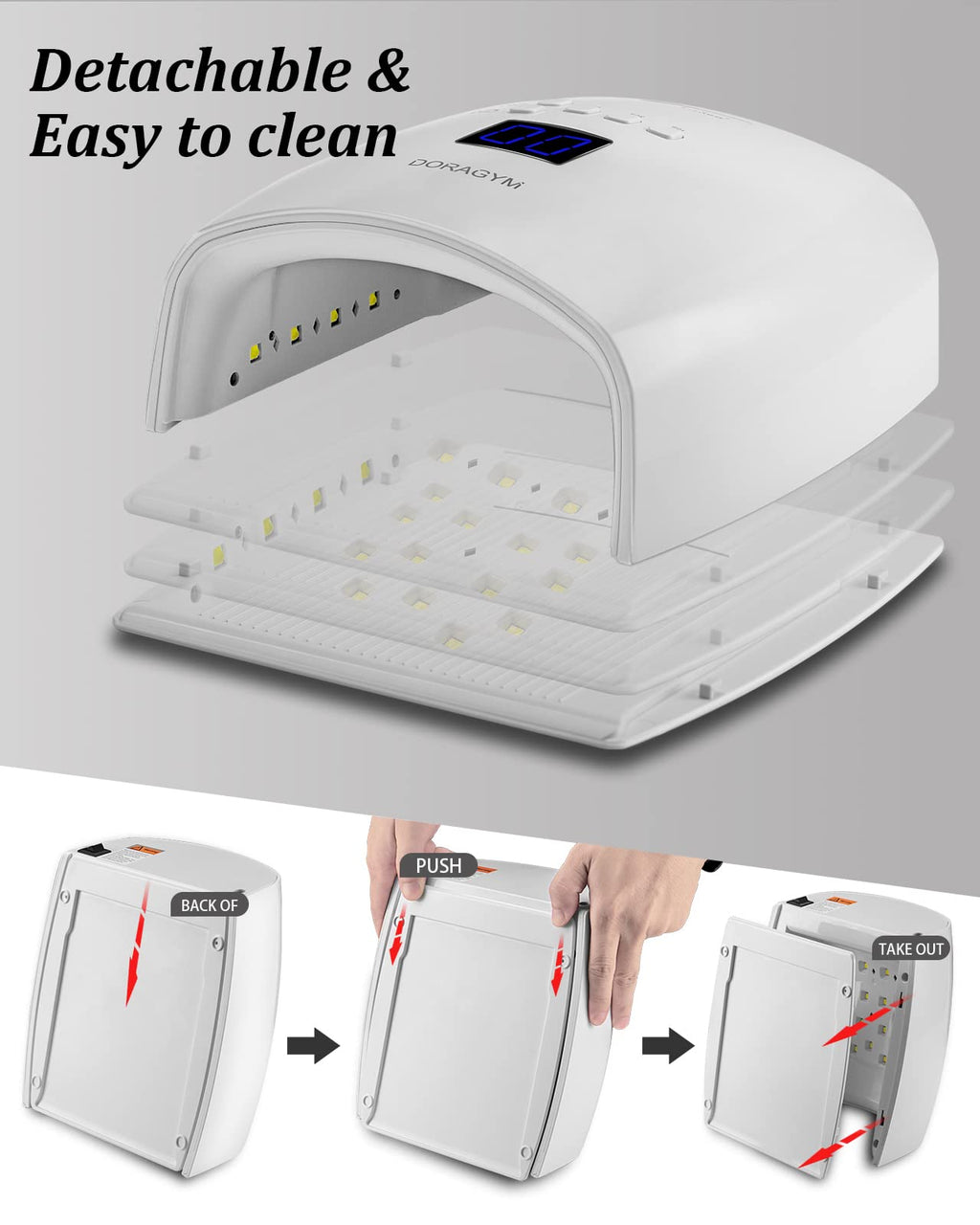 DORAGYM UV LED Nail Lamp, Cordless Gel Polish Dryer for Professional Gel Manicures - White