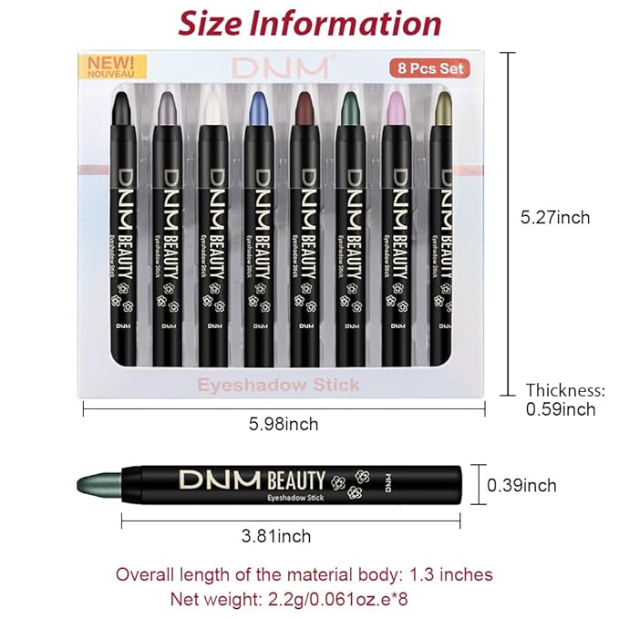 Kaely 8Pcs Cream Eye Shadow Sticks Set, Matte Shimmer Eyeliner Pencil Eyeshadow Palette Makeup, Eye Highlighter Brightener Stick for Older Women Waterproof Pigmented, sombras para ojos, New-10
