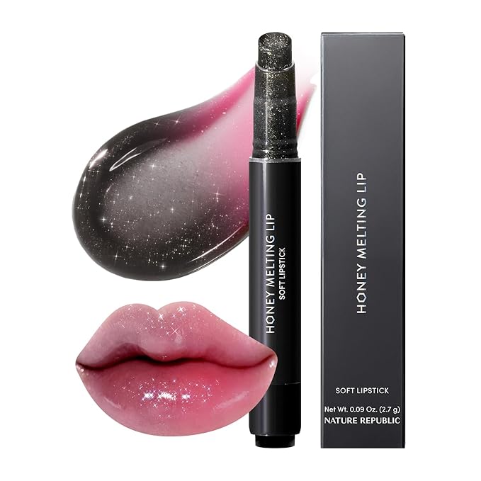 Nature Republic HONEY MELTING LIP GLITTER & PLUMPING (16 MIDNIGHT SPARKLE) | SOFT LIP STICK Moisturizing Gloss, Volumizing formula, Color changing Sheer tint, Shine Glimmer Finish