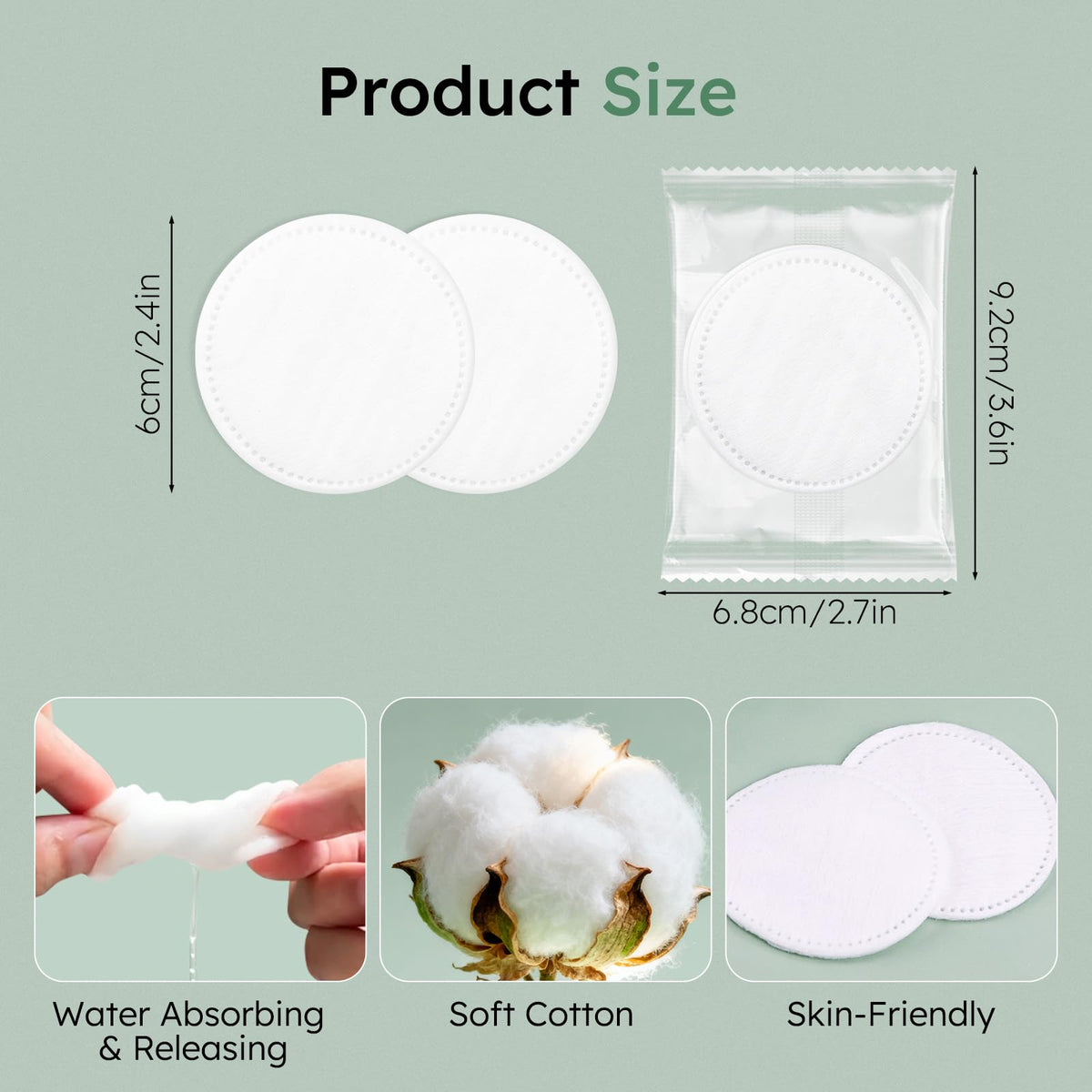 Individually Wrapped Cotton Rounds (2 Pcs/Set, 300 Sets, in Total 600 pcs)