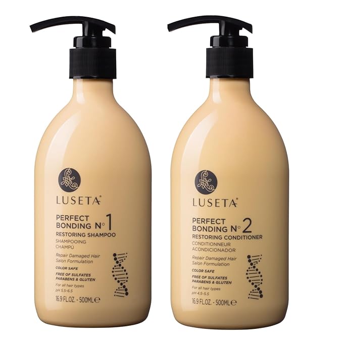 LUSETA Bond Repair & Revitalizing Shampoo and Conditioner Set for Chemically Damaged Hair. Deep Moisture to Smooth Frizz & Add Shine. Strengthens Hair Structure with Rosemary & Marula Oils, 2x16.9 oz