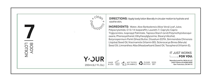Y'OUR Ultra Hydrating Body Lotion with Niacinamide, Aloe Vera & Jojoba Oil - Even Skin Tone & Irritation Relief - Fast Absorbing, Non-Greasy for All Skin Types, Gifts for Women
