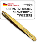 Beauty Power Tweezers for Women Facial Hair: Ultra Precision Tweezers for Women & Men, Sharp Slant Tweezer for Eyebrows, Ingrown Hair Removal. Professional Plucker + Case, German Stainless Steel Gold