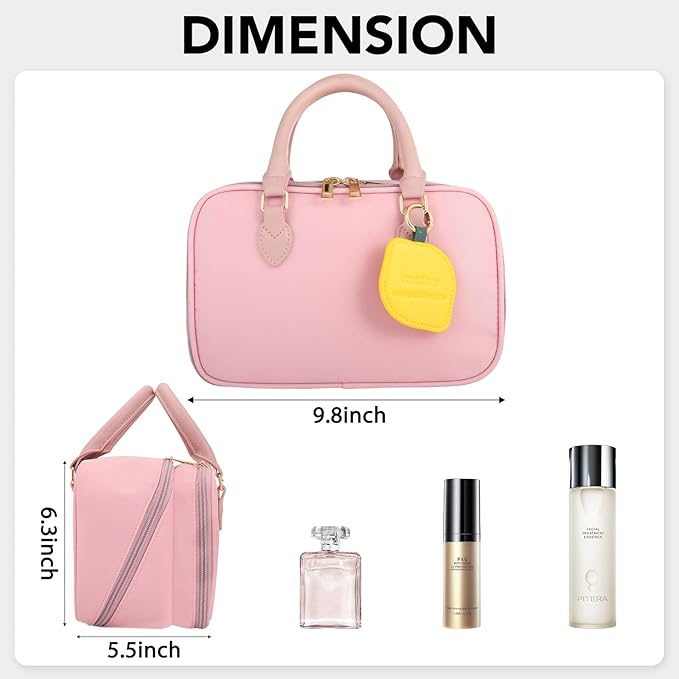 HauteHues Travel Makeup Bag for Women Stand Up Cosmetic Toiletry Case, Pink