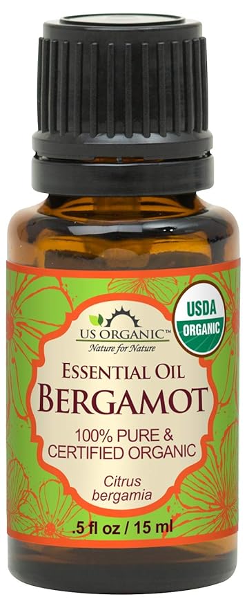 US Organic 100% Pure Bergamot Essential Oil, USDA Certified Organic, Cold Pressed, with Euro droppers (More Size Variations Available) (15 ml /.5 fl oz)