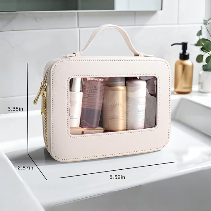FFpaw Clear Makeup Bag, TSA Approved Toiletry Bag Travel Makeup Case Clear Cosmetic Travel Bag Small Makeup Pouch Organizer Waterproof Portable Car Essentials for Women