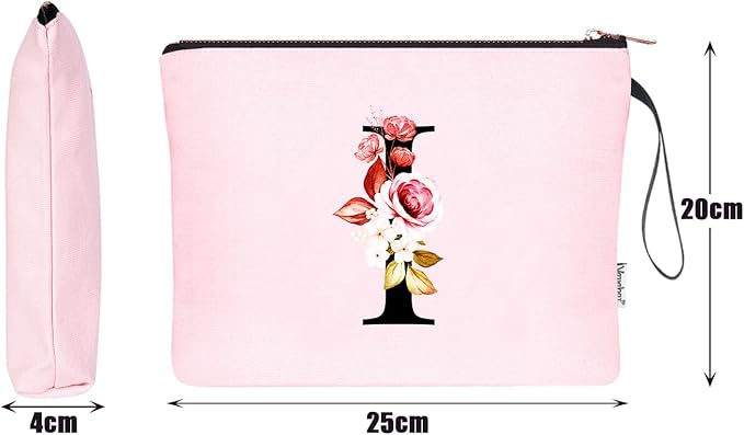 Vavabox A-Z Personalized Makeup Bag, Birthday Gifts for Women Mom, Gifts for Best Friend, Bride Bridesmaid Cosmetic bag (I, 06-Pink)