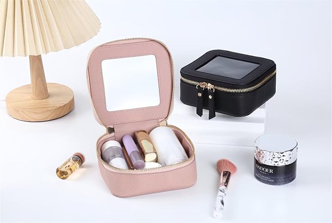 FASAOH Small Clear Makeup Bag Travel Cosmetic Case, Portable Make Up Organizer Traveling Compact Car Bag for Essentials Transparent Toiletry Bag with Zipper