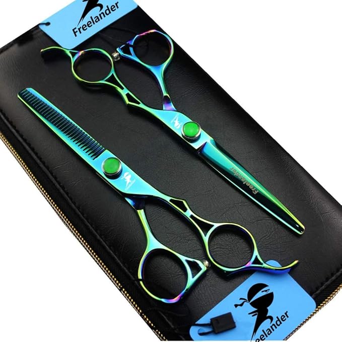ROCOCO 6.0 Inch Hand Sharpened Hair Cutting Scissors Set with Case - Green