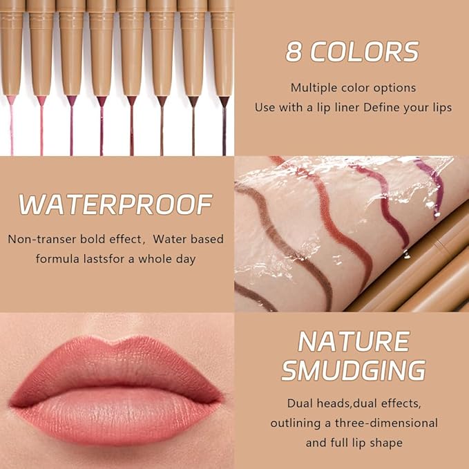 JUAAZIN Peony Pink Matte Lip Liner Pencil, Plump Lip Liners Long-Lasting Creamy Formula, With Silicone Smudger for Define Contours & Sculpting Lip, Waterproof Non-Staining Crayon Lip Liner 02#