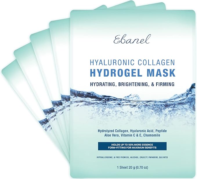 Ebanel 5-Pack Hydrogel Collagen Face Mask with Hyaluronic Acid, Peptide