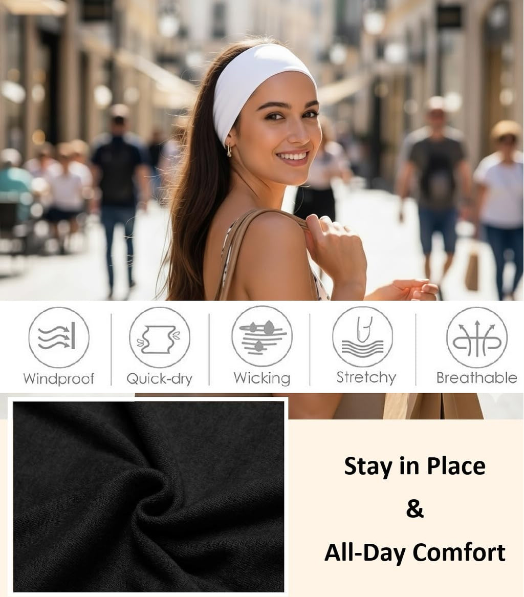 Huachi Headbands for Women Non Slip Sports Headband Fashion Hair Accessories, 16 Pack Elastic Hair Bands for Women Wide, Soft Cloth Head Bands Bulk for Workout Yoga Gym, Trendy Hair Accessories