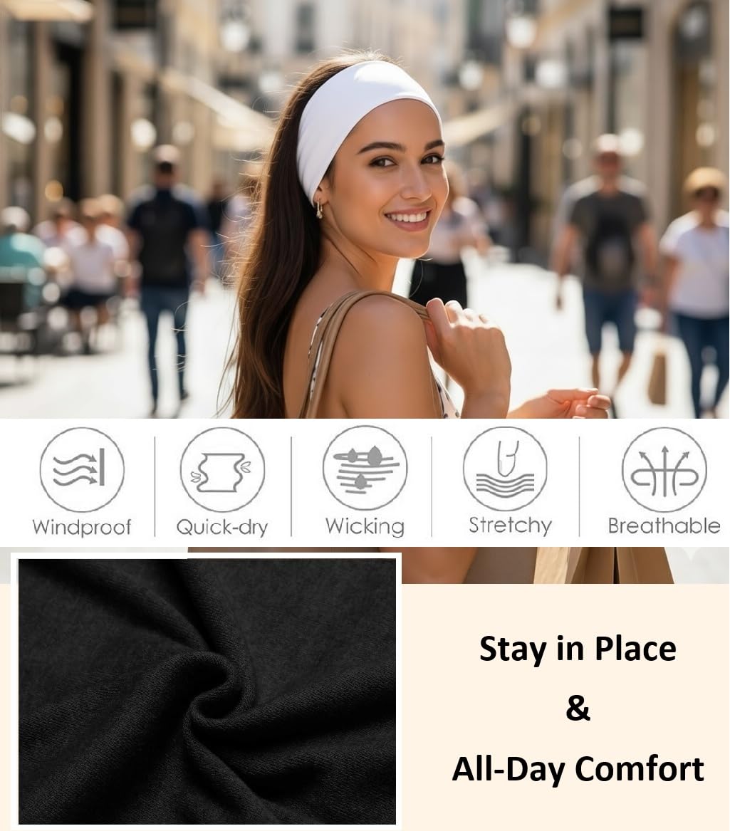 Huachi Headbands for Women Non Slip Sports Headband Fashion Hair Accessories, 16 Pack Elastic Hair Bands for Women Wide, Soft Cloth Head Bands Bulk for Workout Yoga Gym, Trendy Hair Accessories