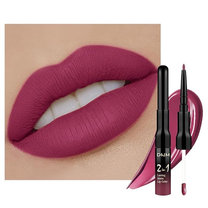 IATMOMOD 1Pcs 2 in 1 Rose Plum Matte Lip Liner and Liquid Lipstick Stain Makeup Set for women, Rose Long Lasting Smudge Proof Lip Tint Matte Finish Lip Gloss for All-Day Color Hold Easy to Use 28#