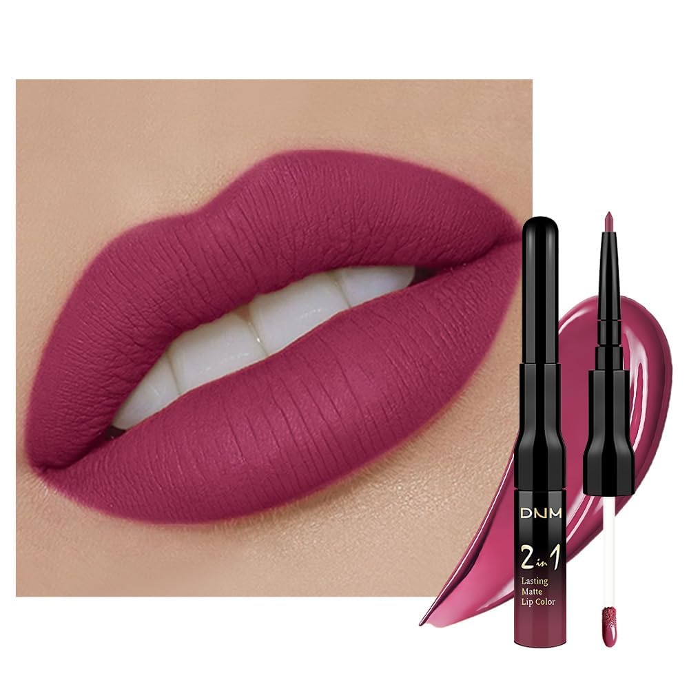 IATMOMOD 1Pcs 2 in 1 Rose Plum Matte Lip Liner and Liquid Lipstick Stain Makeup Set for women, Rose Long Lasting Smudge Proof Lip Tint Matte Finish Lip Gloss for All-Day Color Hold Easy to Use 28#