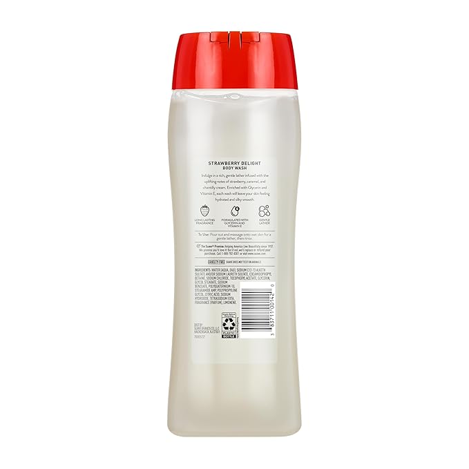 Suave Strawberry Delight Uplifting Body Wash, Formulated with Glycerin and Vitamin E for Hydrating and Gently Cleansing Skin, 18 FL OZ, 6 Pack