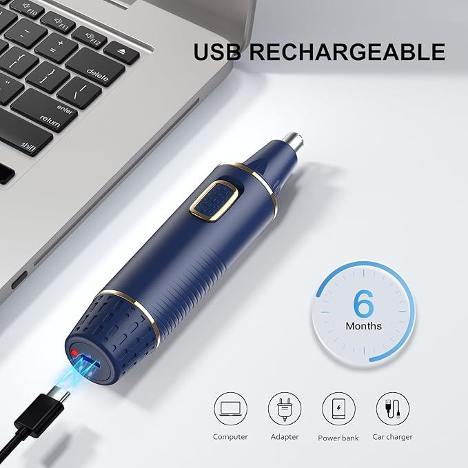 XOOMRSCP Nose Hair Trimmers for Men，Rechargeable Hair Trimmer 2 in 1 Painless Multifunctional Ear and Nose Hair Trimmer with IPX7 Waterproof Dual Edge Blades (Blue)