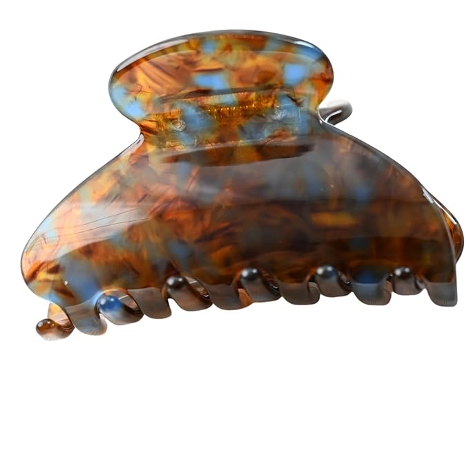 Prettyou Handmade Celluloid Acetate French Design Barrettes Tortoise Shell Claws Hair Claw Luxury Fashion Accessories Hair Clip for Women (brownblue)