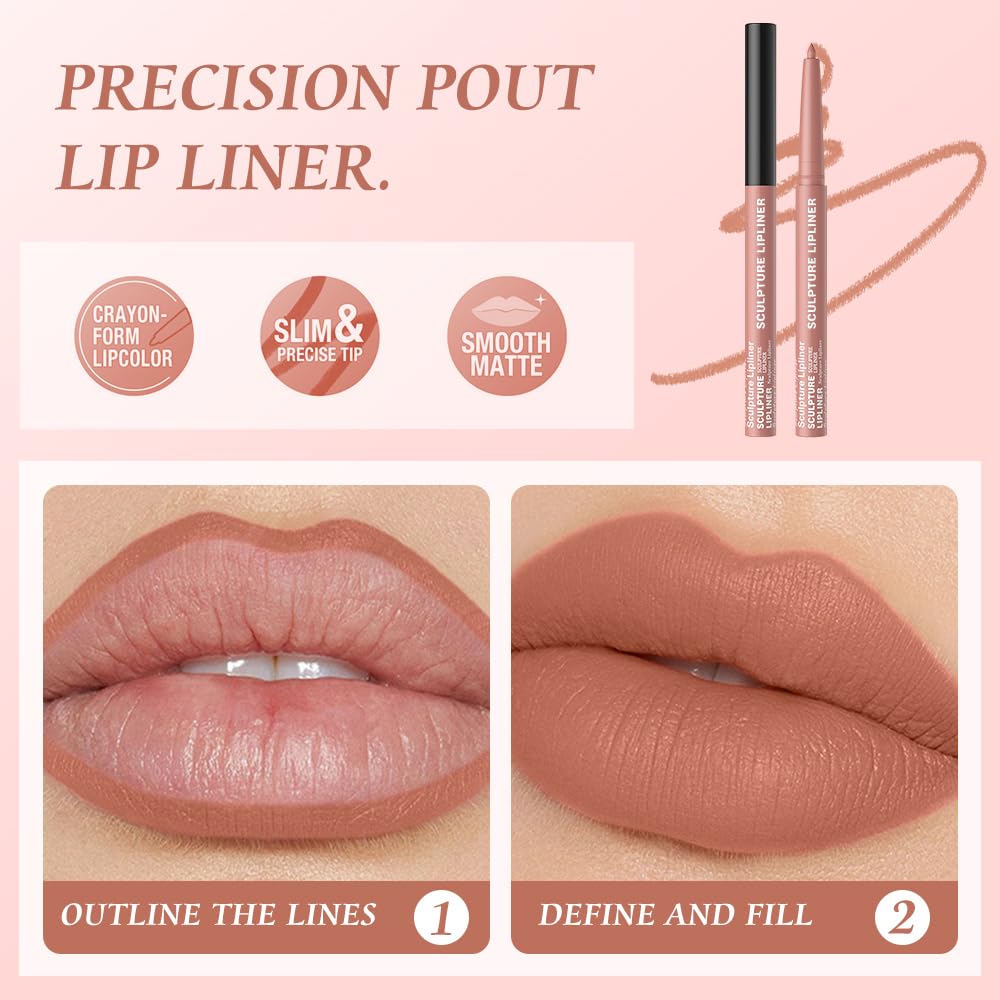 K08 Hxssll 12 Colors Matte Lip Liner Pencil – Long Lasting Waterproof Lip Liner, Smudge Proof Transfer Proof Lip Pencil, High Pigment Lip Makeup for Defining & Filling Lips (08#, 1PCS)