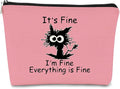 BARPERY Cat Makeup bag It's Fine Everything is Fine Inspirational Funny Cat Kitten,Cosmetic Bag Zipper Travel Toiletry Bag， Gift Idea for Cat Lovers Teen Girls,Cat Owners Gifts,Birthday Gift(Pink)