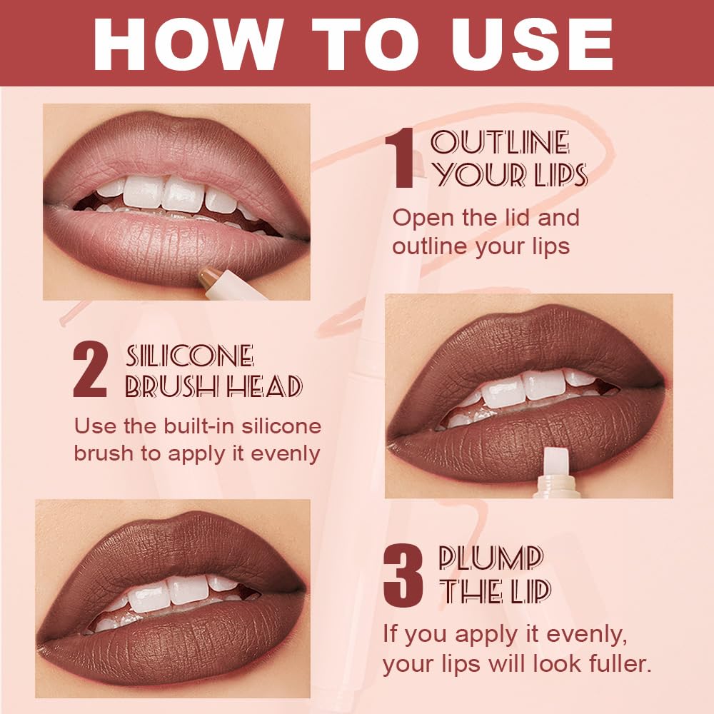 SUAKE Plump Matt Lipstick Lipliner Pencil Pack,Waterproof Crayon with Silicone Smudger for Define Contours & Sculpting Lip, Longwear Moisture Smooth Creamy Formula for Lip Makeup (04# Lunge)