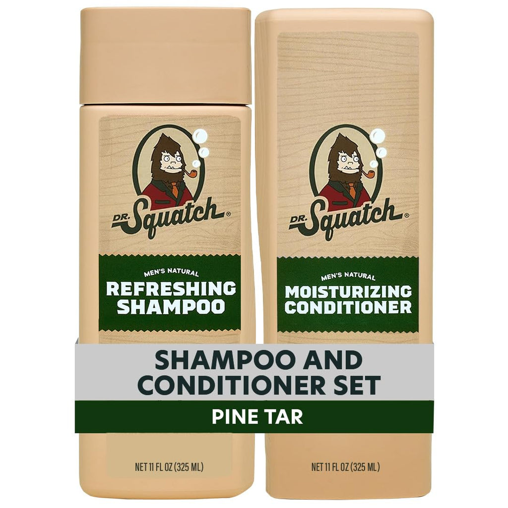 Dr. Squatch Men's Natural Shampoo and Conditioner Set – Sulfate & Paraben Free Natural Shampoo and Conditioner for Men – Scalp Nourishing Formula – Pine Tar (11 fl oz, 2-Pack)