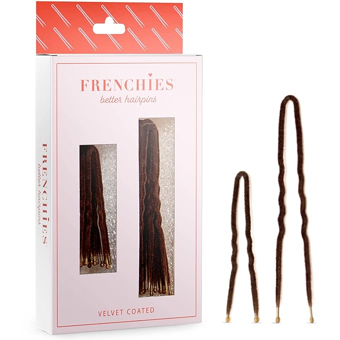 Frenchies Velvet Coated French Hair Pin, Non Slip, 20 Count, Brown