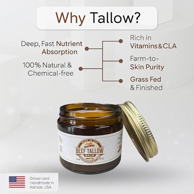 Prairie Fire Candles Grass Fed Beef Tallow Balm Grown and Made in USA - Organic Grass Fed and Finished Tallow - Moisturizing Skin Care Orange 2 oz