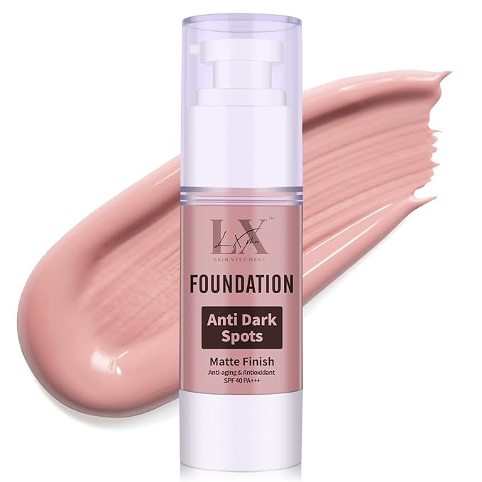 LXSKN Anti-Dark Spot Liquid Foundation - Collagen Serum Foundation Infused with 2% Niacinamide, High Coverage For A Smooth & Satin Finish, 201 Medium