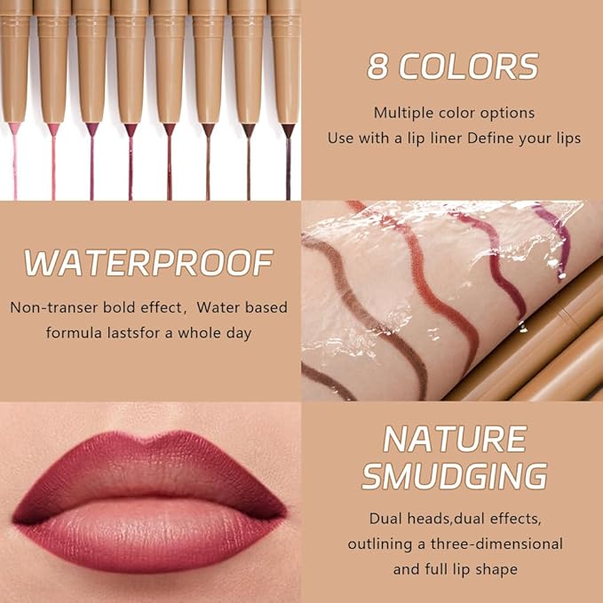 JUAAZIN Fire Brick Red Matte Lip Liner Pencil, Plump Lip Liners Long-Lasting Creamy Formula, With Silicone Smudger for Define Contours & Sculpting Lip, Waterproof Non-Staining Crayon Lip Liner 04#
