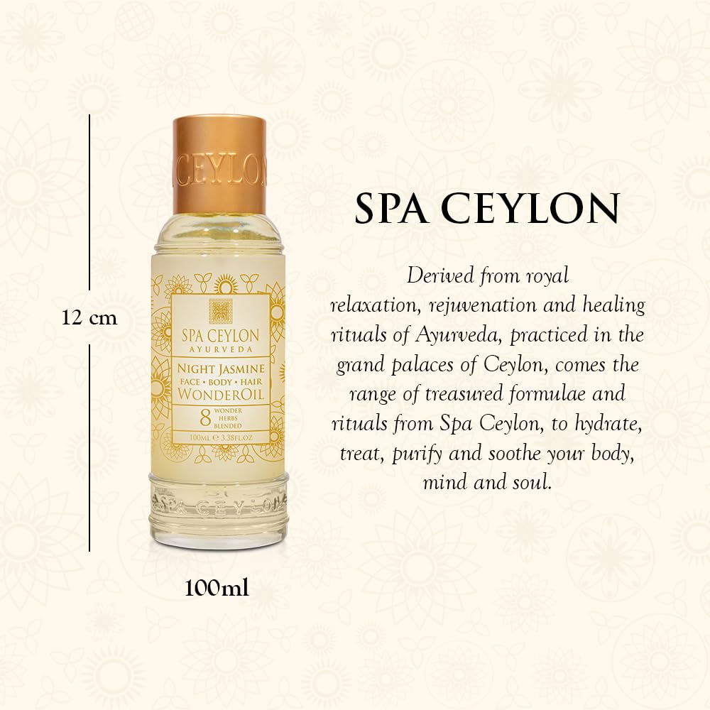 SPA CEYLON Wonder Oil Night Jasmine, Enriching Moisturizing Body Oil with Ayurvedic Herbs for Skin & Hair Vitality, Vegan & Organic, Non-Greasy,100 ml